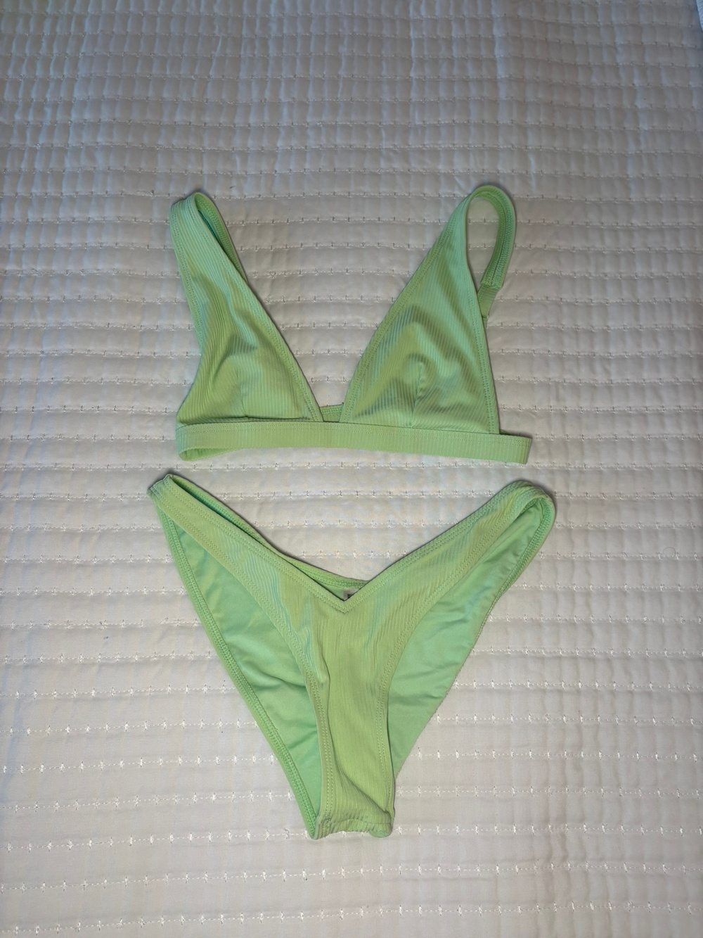 Asos Swim Green Ribbed Triangle Bikini Set Size 4